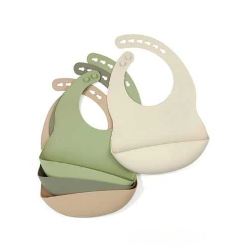 2pcs/Set Random Easy Clean Foldable Waterproof Durable Multi-Pocket Adjustable Baby Silicone Bibs, Suitable For Daily Use