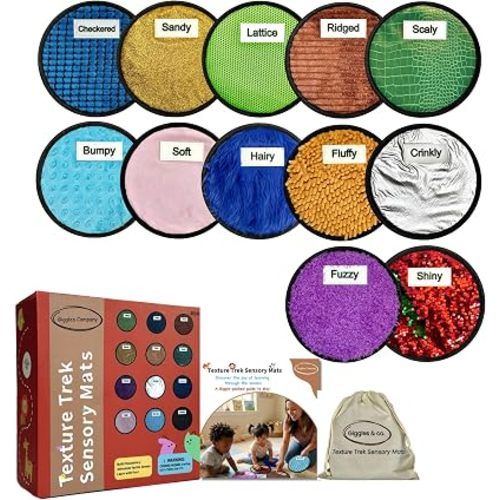 12 Labeled Sensory Mats & Lesson Plans - Sensory Toys for Kids with Autism - Fidgeting Toys for Autistic Children – Hanging Loops to Hang Mats Wall - Gift Ready Box, Storage Bag & Booklet with QR code