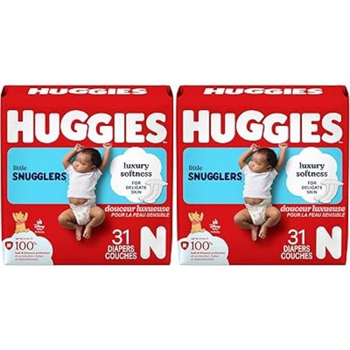 Huggies Little Snugglers Baby Diapers, Size Newborn (up to 10 lbs), 31 Ct, Newborn Diapers (Pack of 2)