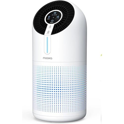 MOOKA Air Purifiers for Home Large Room up to 1095ft², H13 HEPA Filter Air Cleaner for Pets Bedroom Remove Smoke Dust Pollens Dander, Room Air Purifier with Timer Lock 4 Modes Night Light, M02