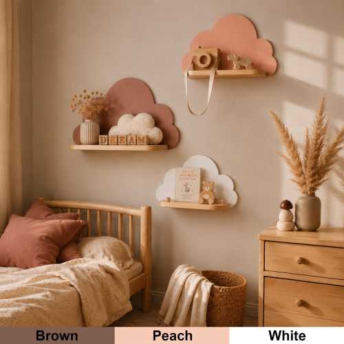 Cloud Shelves Set of 3 | Natural Wood Nursery & Kids Room Decor | Montessori Furniture