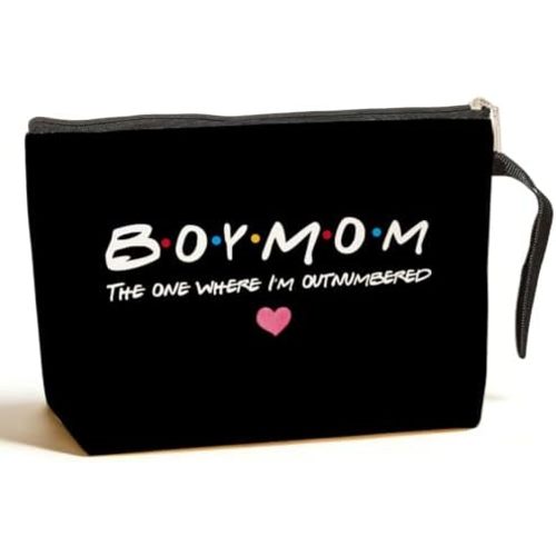 Jztco Boy Mama Makeup Bag, Baby Shower Gifts for Mom First Time, Christmas Birthday Unique Cosmetic Bag Funny Mothers Day, New Mom Gifts - Boy Mama The One Where I'm Outnumbered, Black