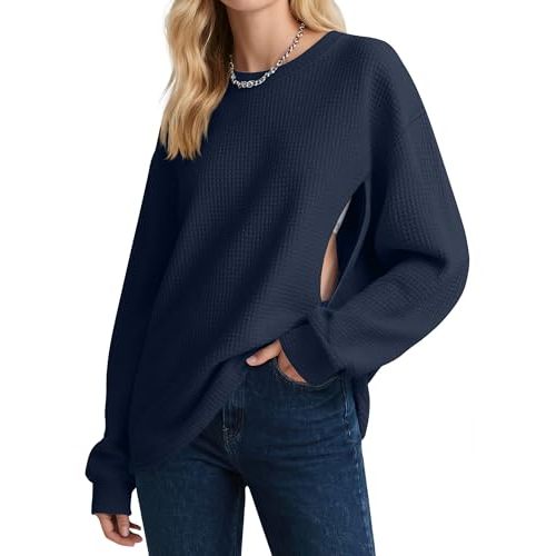 Oakgarden Women's Zipper Nursing Sweatshirts, Oversized Casual Waffle Knit Breastfeeding Pullover Tops Pregnancy Mama Clothes
