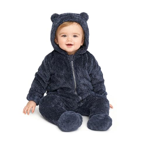 Baby Bear Winter Fleece Hooded Snowsuit Jumpsuit for Boys & Girls | Soft plush fleece onesie with cozy warmth, bear-ear hood and smooth front zipper for everyday comfort in cold weather.