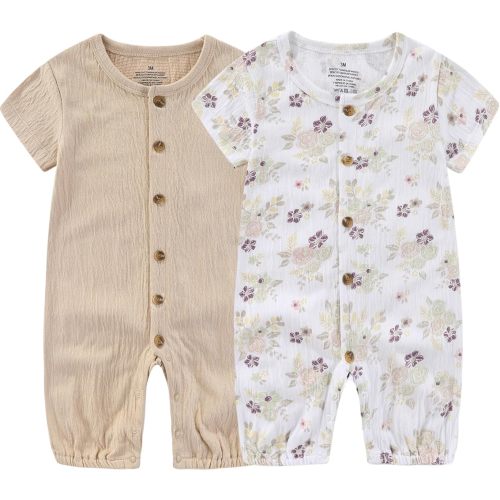 Baby Girl Romper Button Jumpsuit Summer Infant Boy Clothes for 0-24 Months