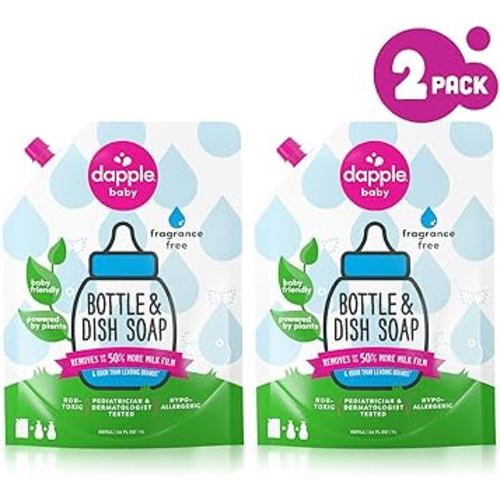 Dapple Baby, Bottle and Dish Liquid Refill Dish Soap Plant Based Hypoallergenic, Fragrance Free, (Pack of 2) 68.0 Fl Oz