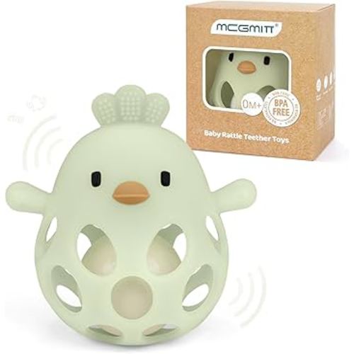MCGMITT Baby Teething Toys for 3-6 Months, Easy Grasp Silicone Infant Rattle Teether Toy for 0-12 Months, BPA-Free Food Grade Baby Montessori Sensory Toys, Soft Infant Chew Toys for Teething Relief