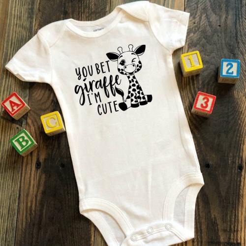 Giraffe Baby Bodysuit, Funny Baby Bodysuit, Giraffe Shirt, Funny Animal Clothes for Baby, Cute Baby Clothes, You Bet Giraffe I'm Cute