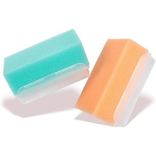 2PCS Cradle Cap Brush, Baby Bath Sponge - 2-in-1 Brush & Sponge for Scalp Treatment, Sensory Therapy, and Bath Time Care