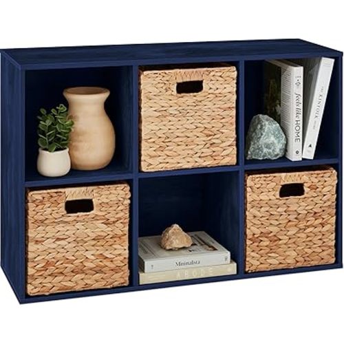 Best Choice Products Kids Bookcase 6-Cube Storage Organizer, 13.5in Shelf Opening, Bookshelf, Toy Storage, Customizable w/ 3 Removable Back Panels – Navy