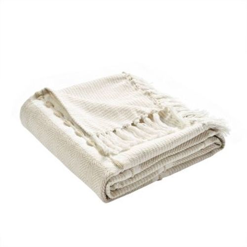 Lush Décor 50"x60" Herringbone Striped Yarn Dyed Cotton Woven Throw Blanket with Tassels Navy: Scandinavian Style, All-Season Comfort