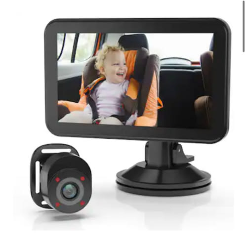 In-Car Baby Cam with Monitor – HD 1080p & Infrared Night Vision - Black
