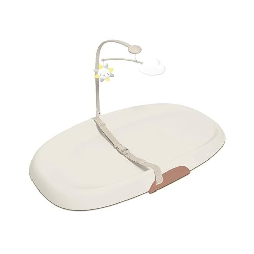 Skip Hop Baby Changing Pad Nursery Style Wipe-Clean Contoured with Cushioned Foam, Non-Skid Base, Built-in Safety Belt & Tuck-Away Toy Bar Fits Standard Changing Tables, Oat