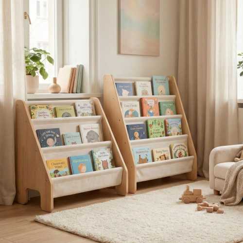 Montessori Style Wooden Book Rack with Front-Facing Display in 2 Sizes