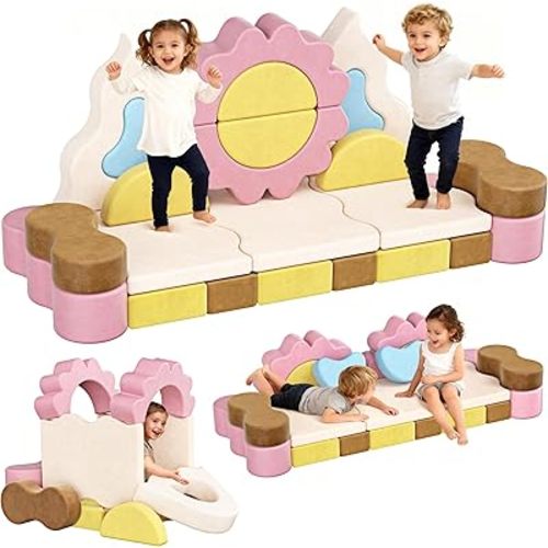 CoziBB 23Pcs Modular Kids Play Couch, Toddler Couch with Convertible and Multifunctional Foam for Inspiring Child Creativity, Kids Couch for Playroom Bedroom - Flower Theme