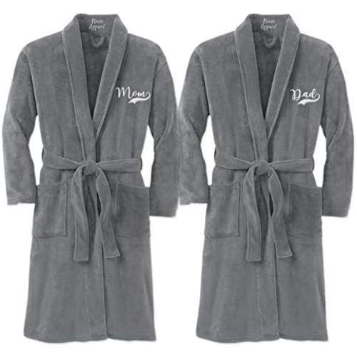 Luxurious Plush Kimono Bathrobe Mom and Dad Graphic Print Embroidered Robes Gift