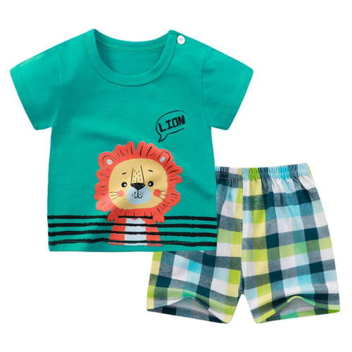 WOYY Newborn Boys Summer Outfits Cartoon Print Short Sleeve Tshirt Shorts Set, Sizes 3-6M