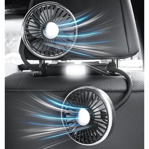 Poraxy Car Fans for Backseat for Kids, Car Fans That Blow Cold Air, Cooling USB Car Fan for Back Seat, Headrest 3 Speed 360 Degree Rotatable Dual Head, Vehicles Rear Seat Air Fan for Sedan SUV RV