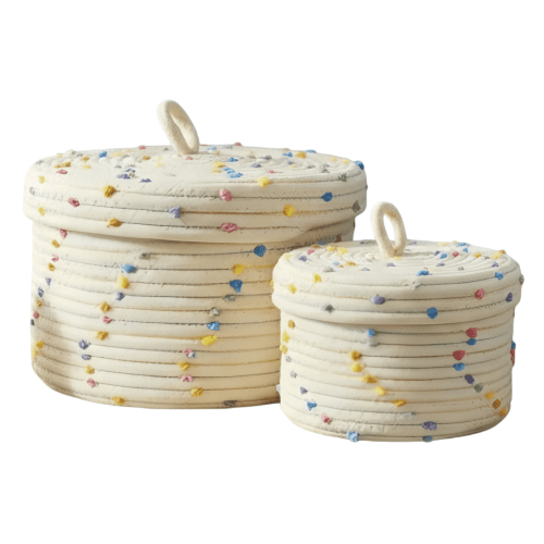Set of 2 Round Storage Baskets with Lids – 10" & 8", Cotton Rope Woven, Cute Decorative Bins for Home
