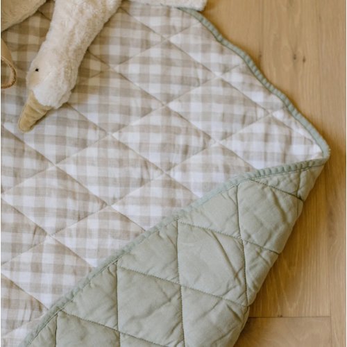 Organic French Linen Play Mat - Olive & Oat Gingham