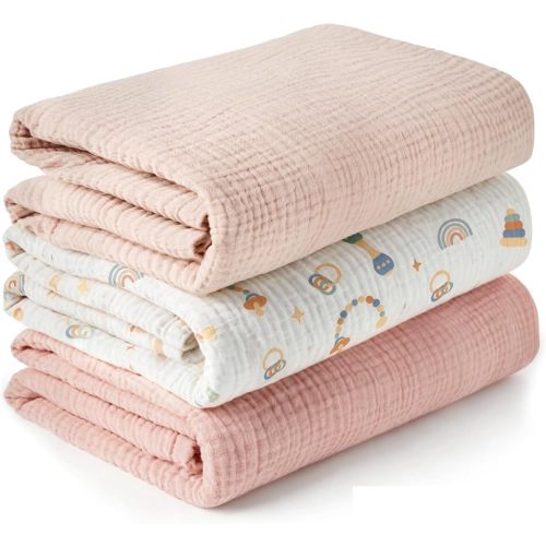 Muslin Swaddle Blankets for Newborns, 100% Cotton, 3-Pack, 40 x 40 Inches