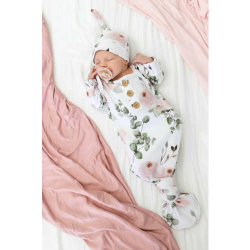 Millie's Dusty Rose Garden Newborn Baby Knot Gown & Hat Set