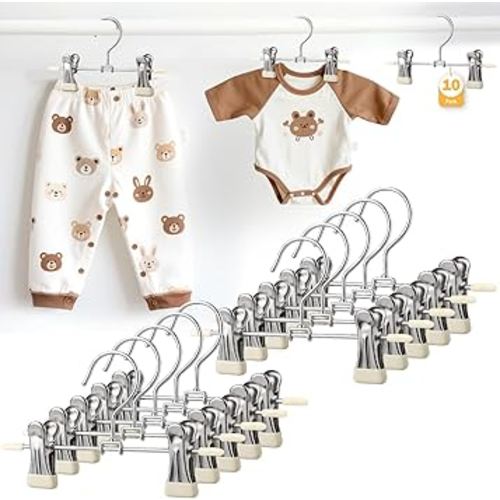 Mity rain 10-Pack Baby Hangers - 360° Rotatable Silicone Clip Kid Hanger, Space-Saving Toddler Hangers,Premium Stainless Steel, Ideal for Newborn & Children Wardrobe Organization.