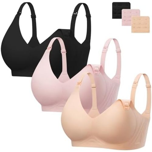 Angelhood 3 Pack Nursing Bras for Breastfeeding Seamless Maternity Bra