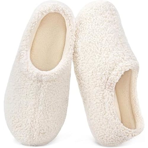 HomeTop Women's Fuzzy Curly Fur Memory Foam Loafer Slippers with Polar Fleece Lining