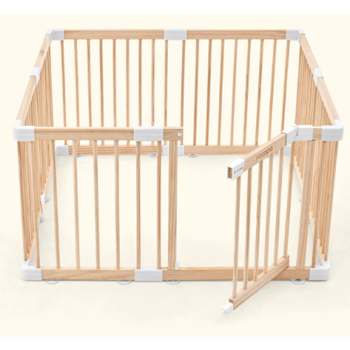 HARPPA Wooden Baby Gate Playpen | Non-Toxic Foldable DIY Adjustable Play Yard for Infants & Toddlers – Natural Finish Baby Fence for Small & Large Spaces