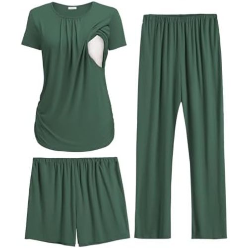 Ekouaer Maternity Nursing Pajamas Set 3 Piece Postpartum Lounge Breastfeeding Pjs Pregnancy Shorts & Pants S-XXL