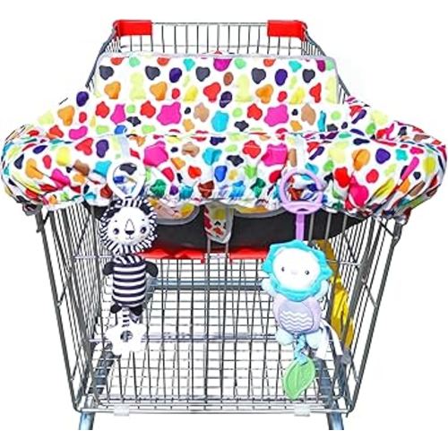 2 in 1 Shopping Cart Cover&High Chair Cover for Restaurant Seat, Grocery Cart Cover for Baby Infant Toddler Girl/Boy Reversible, Machine Washable (Colorful)