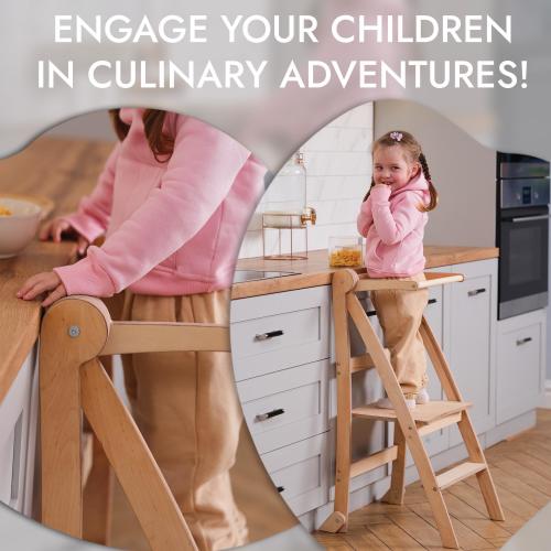 Foldable Montessori Tower: Birch Wood Step Stool