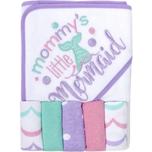 Baby Hooded Towel and Washcloth Set for Infants, Boys and Girls 6-12 Months (Mommy's Mermaid)
