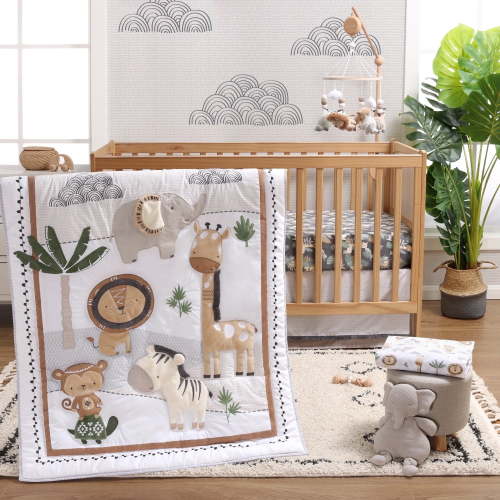 The Peanutshell Organic Cotton Crib Bedding Set for Baby Boys or Girls, Safari Serenity, 4 Pieces