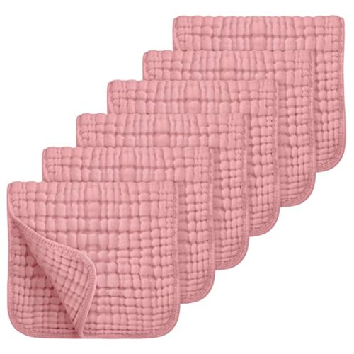 Looxii Muslin Burp Cloths Baby Girl 6 Pack - 20" x 10" - Ultra Soft & Absorbent, 6-Layer 100% Cotton for Spit Up & Drool- Gentle Burping Cloth, Baby Girl Newborn Essentials Shower Gifts, Bean Paste