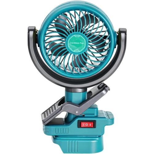 Cordless Clip-on Fan Compatible with maki-ta 18V Battery(Battery Not Included), Outdoor, Job Site & Bedroom, 2-Speed, 270° & 300° Rotation, Dual USB Charging Ports (USB-A & USB-C)