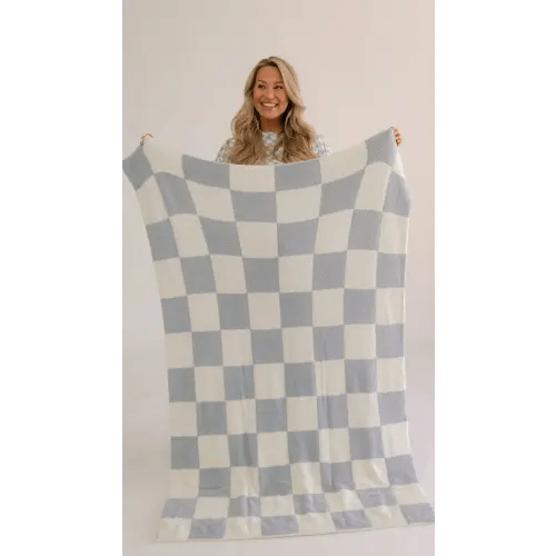 Youth Plush Throw Blanket in Cornflower Blue Checkered – Silks