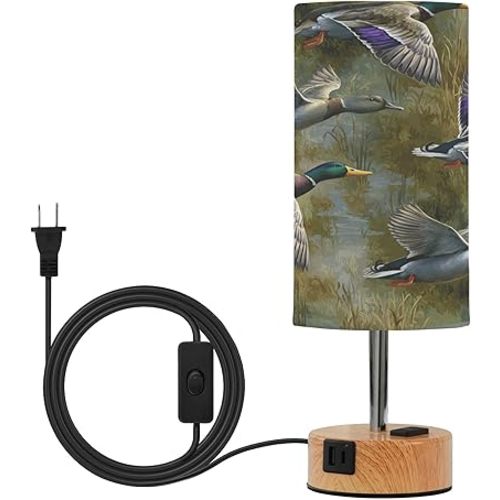 Mallard Ducks Animals Touch Table Lamp for Bedroom, Dimmable Bedside Lamp, Nightstand Lamps with Charging Ports, Light Bulb Included
