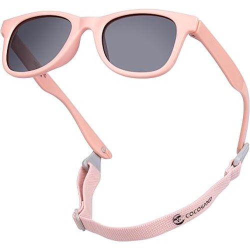 COCOSAND Kids Sunglasses with Strap Polarized Flexible Frame Soft Silicone Nose Pads for Toddler Boys Girls Ages 2-6