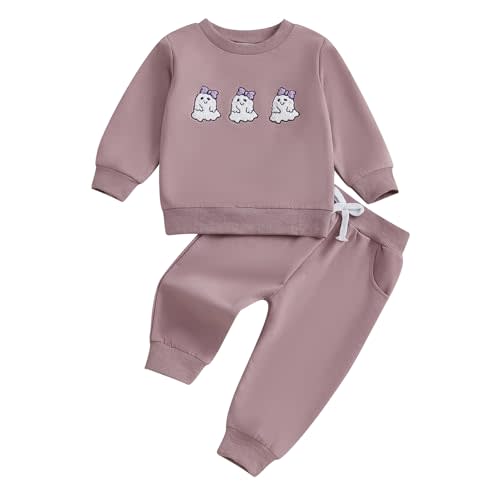 Fernvia Toddler Baby Girl Clothes 3 6 9 12 18 24 Months Fall Outfits Solid Long Sleeve Sweatshirt Tops + Pants Set