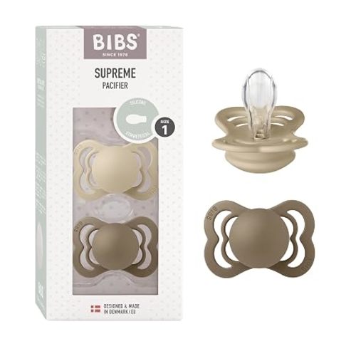 BIBS Pacifiers - Supreme Collection | BPA-Free Baby Pacifier | Made in Denmark | Set of 2 Vanilla/Dark Oak Color Premium Soothers | Size 0-6 Months