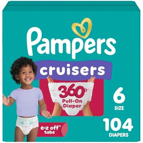 Pampers Diapers - Cruisers 360 - Size 6, 104 Count, up to 100% Leakproof Pull-On Diaper for Active Babies