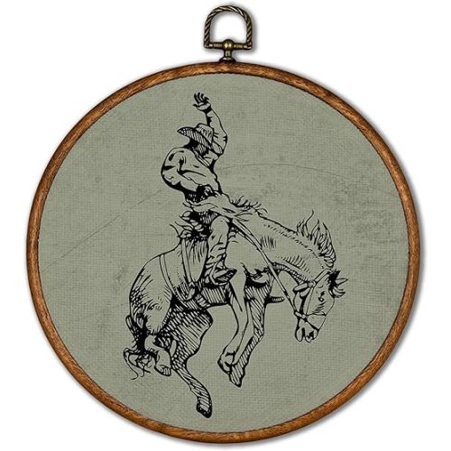 KSDUT Western Cowboy Horse Green Wall Art Decor - Brown Bucking Southwestern Wall Art Canvas Frame Hanging Prints, Mid Century Modern Wall Art Decor for Home Bedroom Dorm Decorations 10"x10"