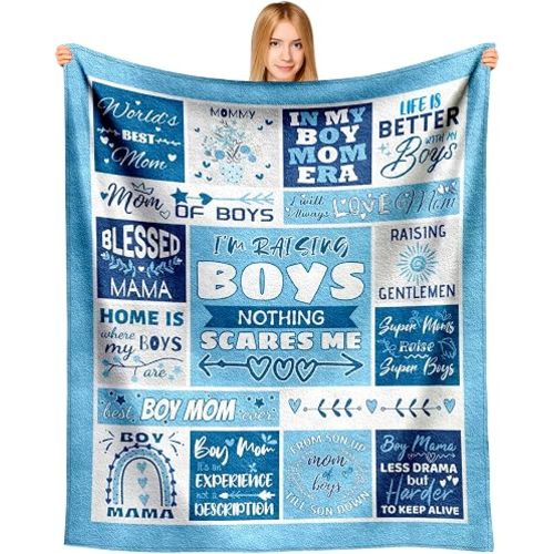 Mothers Day Boy Mom Gifts Blanket 60" x 50", Birthday Gift for Boy Mama, Boys Mom Gifts for New Moms, Mother of Boys Gifts, Pregnant Mother Expecting Mommy First Time Moms to Be Mommy to Be