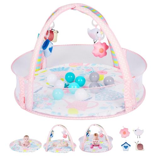 Activity Gym, Baby Play Gym Mat for Toddlers, 0-18 Months Tummy Time Play Mats, Infant Play Gym with Detachable Toys for Sensory Exploration and Motor Skill Development, PM2407