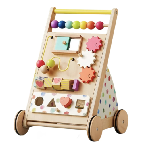 Wooden Baby Push Walker with Adjustable Speed and Activity Panel
