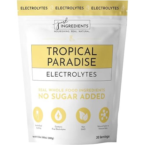 JUST INGREDIENTS Tropical Paradise Electrolytes Drink Mix - Coconut Water, Sea Salt, Trace Minerals - 30 Servings