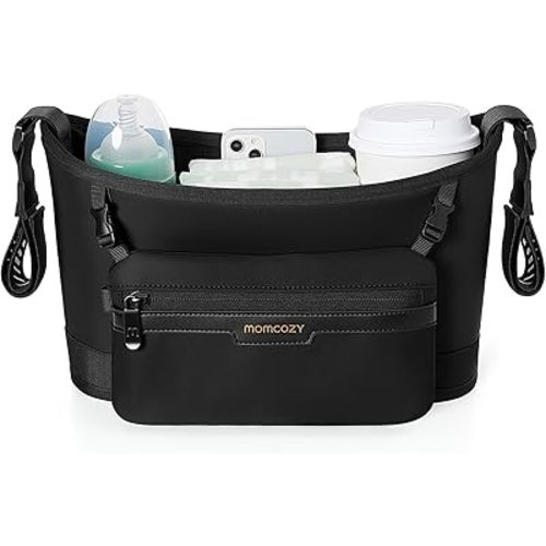 Momcozy Universal Stroller Organizer | Minimalist Caddy with 2 Insulated Bottle Holder | Silicone Anti-Slip Straps | Detachable Mini Pouch | Durable Dense-Weave, Fits for UPPAbaby/Doona & More