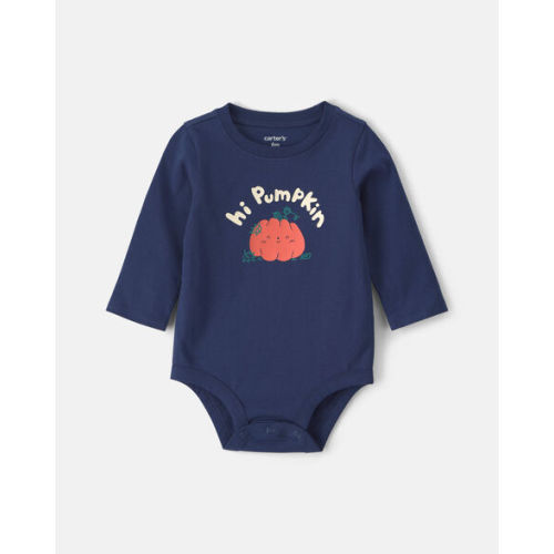 Baby Boy 'Hi Pumpkin' Long-Sleeve Graphic Bodysuit - Navy Blue | Carter's